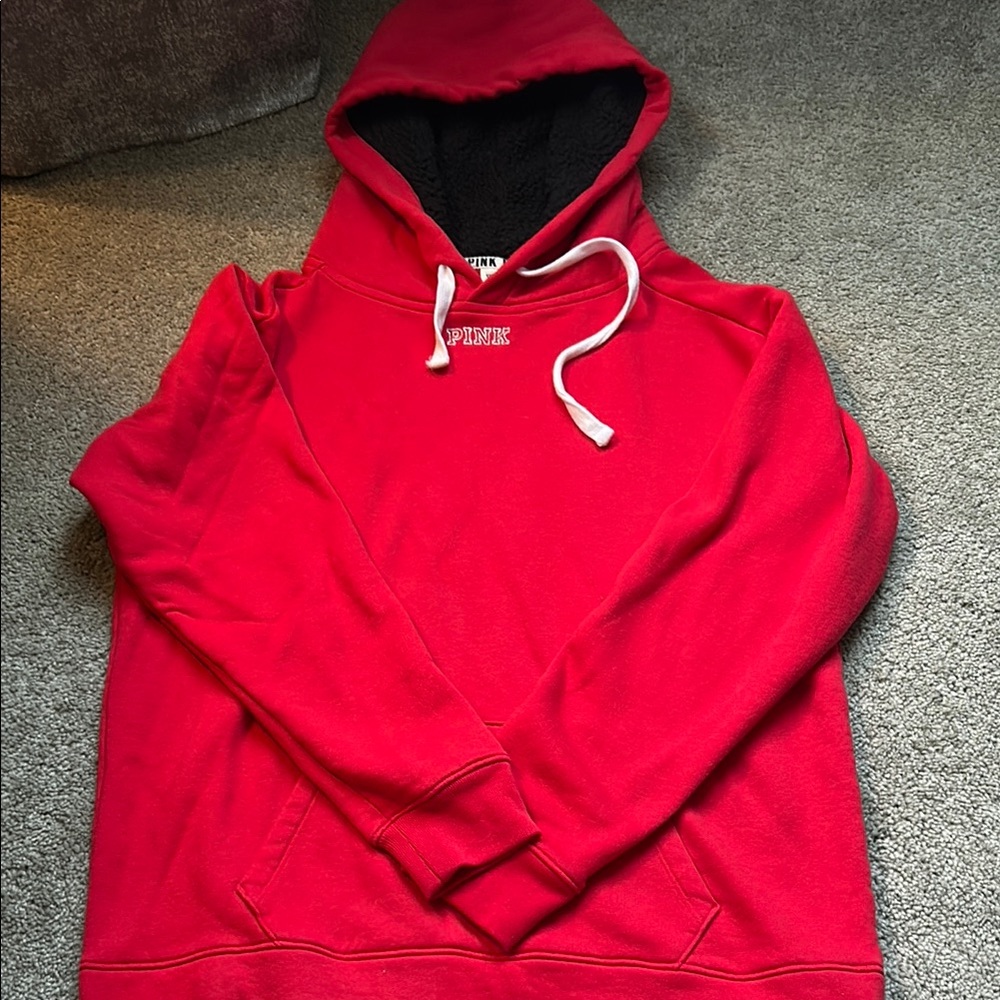 Victoria's Secret Red Sweater with Black-Lined Hood